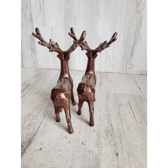 Vintage rustic glitter reindeer ornament Xmas set brown - Picture 5 of 6